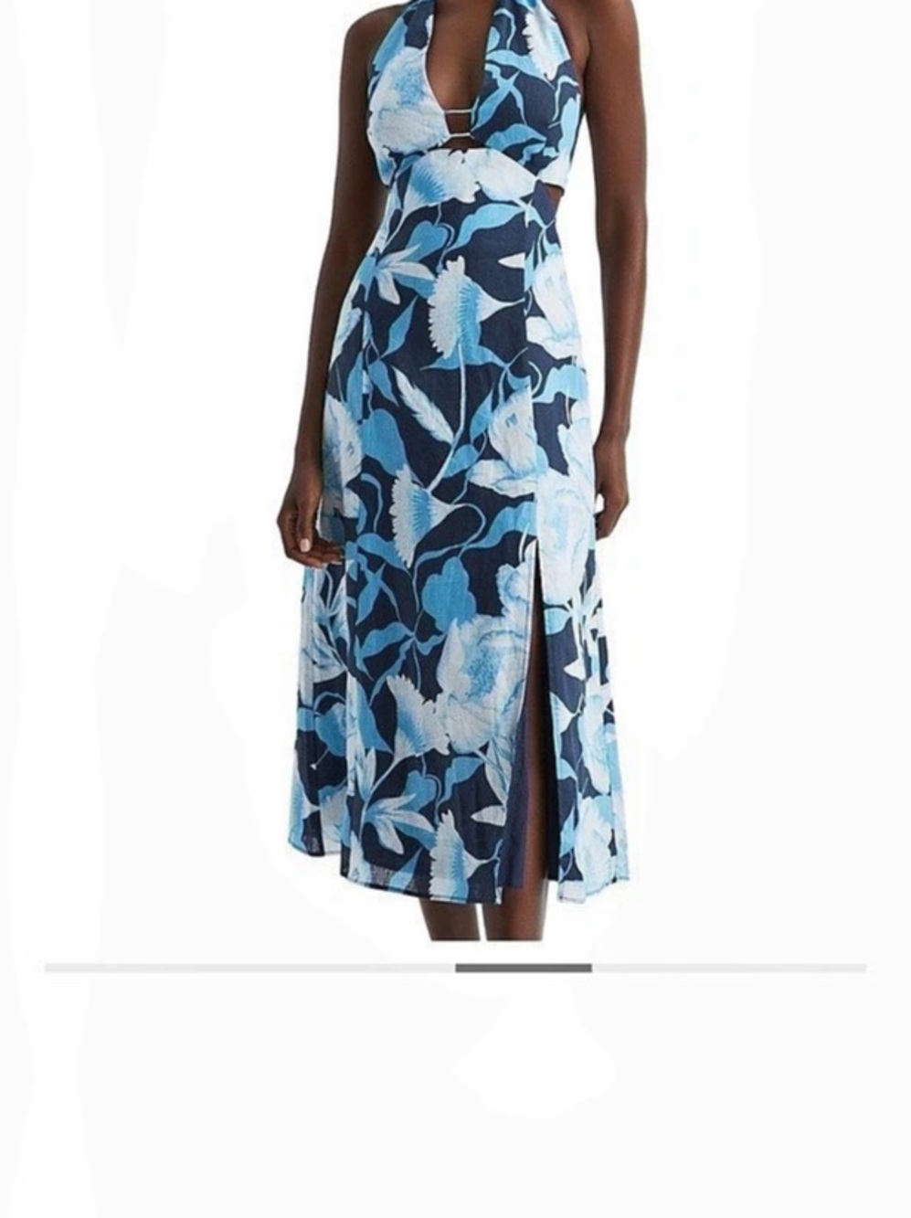 Reiss Kaia Linen Halter Neck Midi Dress Blue & Black size 8